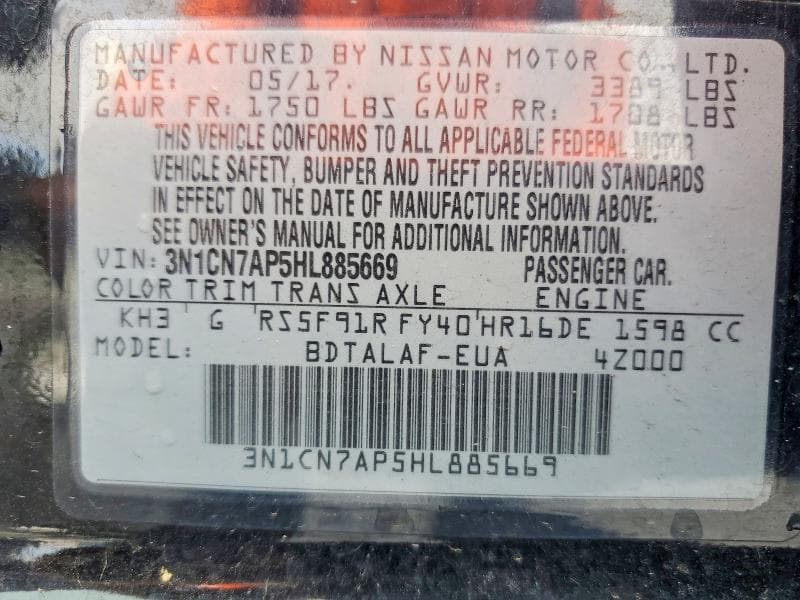 2017 NISSAN VERSA 1.6 S 12