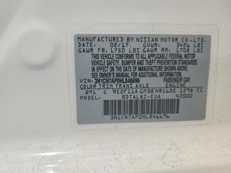 2017 NISSAN VERSA 1.6 S PLUS 12