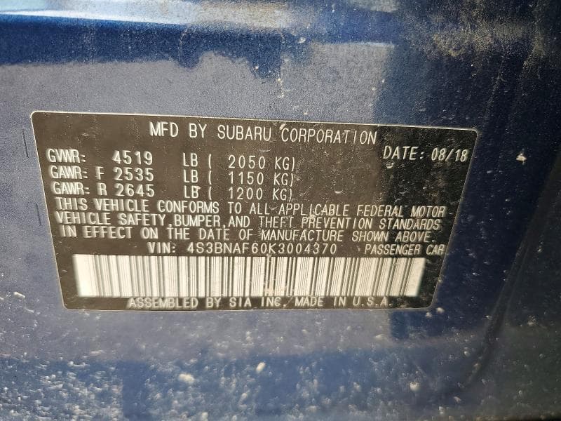 2019 SUBARU LEGACY 2.5I PREMIUM 12