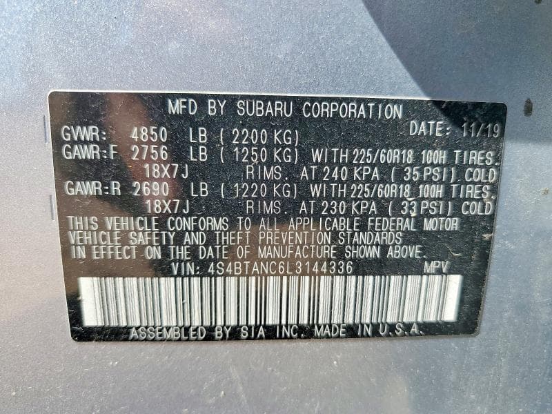 2020 SUBARU OUTBACK LIMITED 14