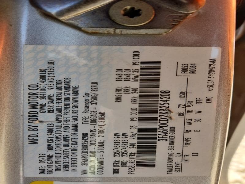 2019 FORD FUSION SEL 12