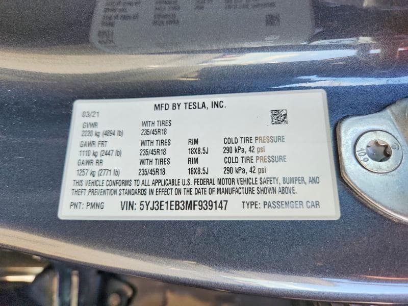 2021 TESLA MODEL 3 12