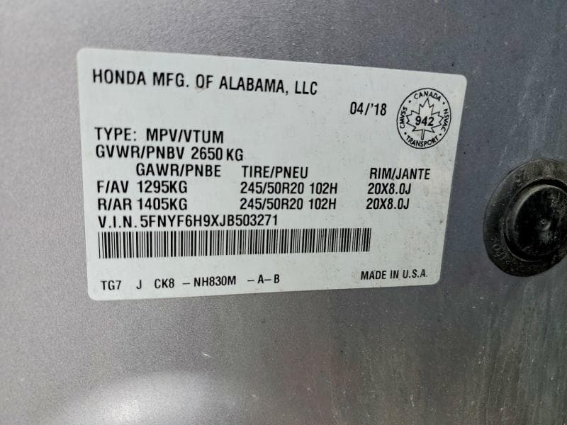 2018 HONDA PILOT TOURING 13