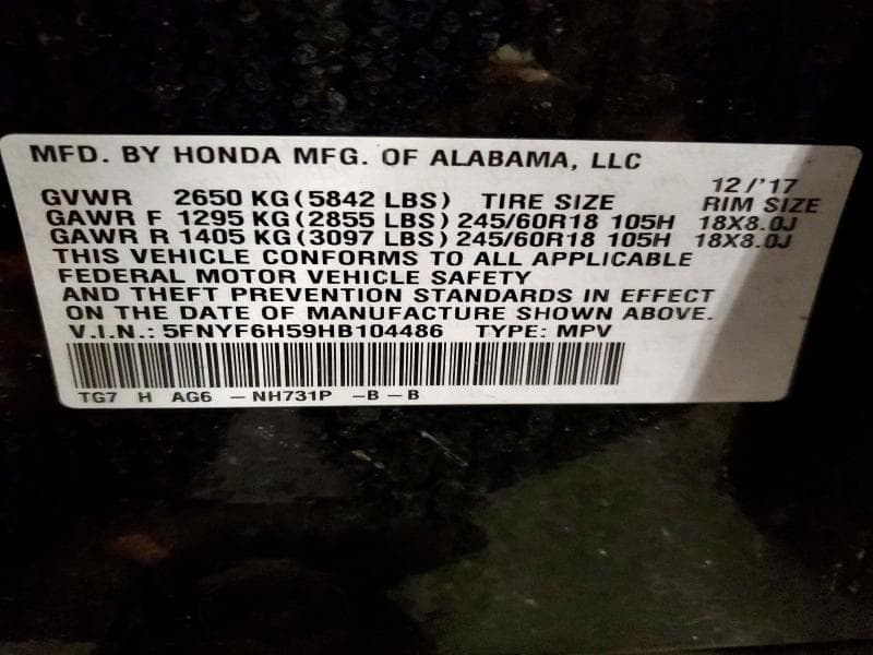2017 HONDA PILOT EXL 14
