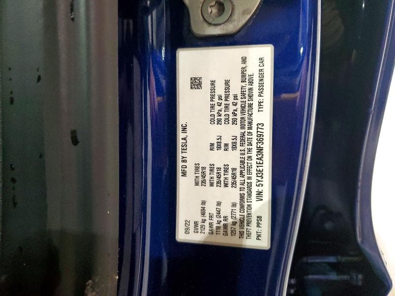 2022 TESLA MODEL 3 12