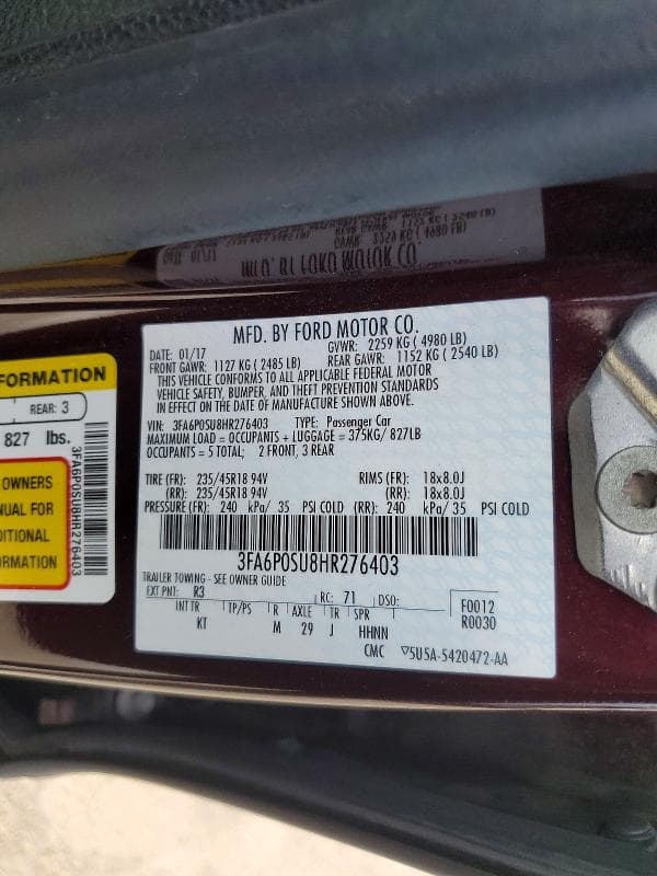 2017 FORD FUSION TITANIUM PHEV 12