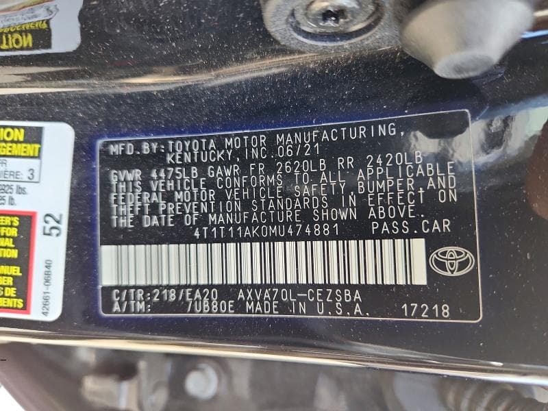 2021 TOYOTA CAMRY SE 12