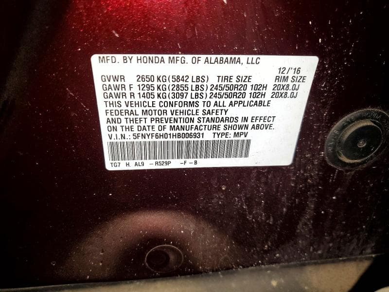 2017 HONDA PILOT ELITE 13