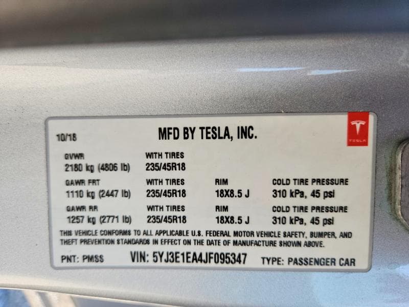 2018 TESLA MODEL 3 12