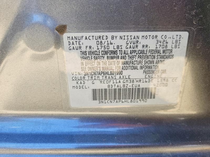 2017 NISSAN VERSA 1.6 SV 12