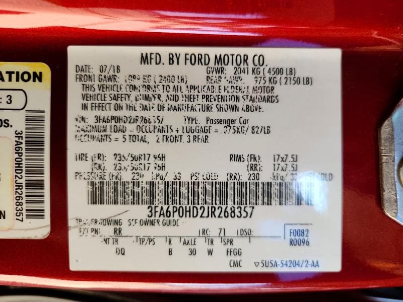 2018 FORD FUSION SE 12