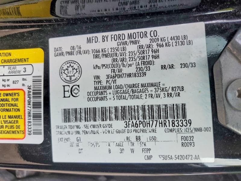 2017 FORD FUSION SE 12