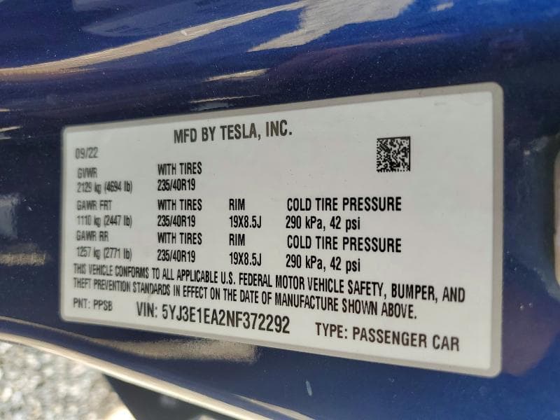 2022 TESLA MODEL 3 12