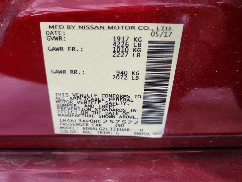 2017 NISSAN ALTIMA 2.5 S 12