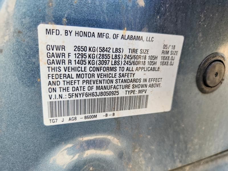 2018 HONDA PILOT EXL 13
