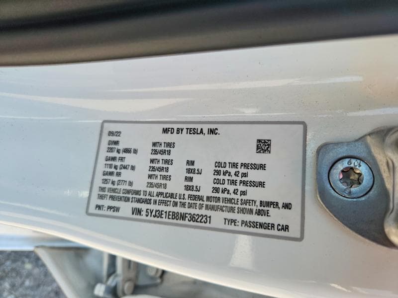 2022 TESLA MODEL 3 12