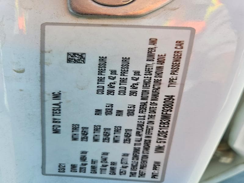 2021 TESLA MODEL 3 13