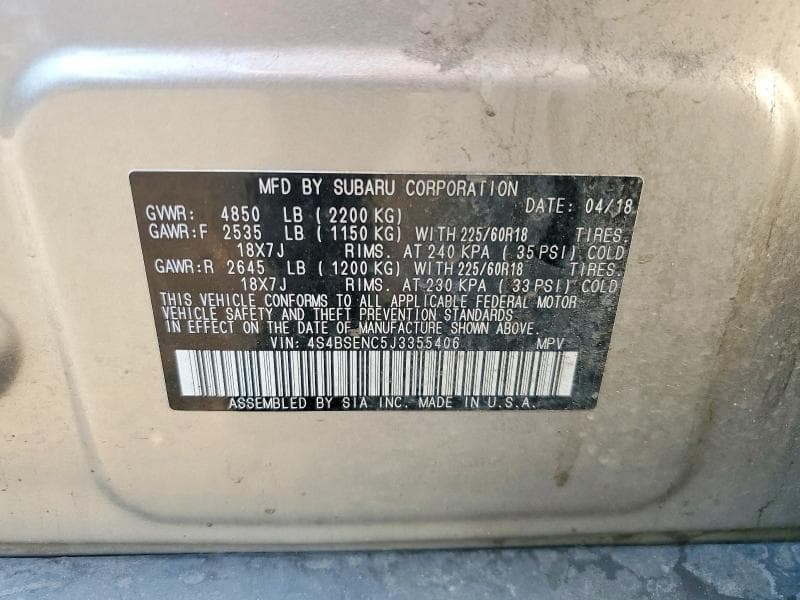 2018 SUBARU OUTBACK 3.6R LIMITED 12