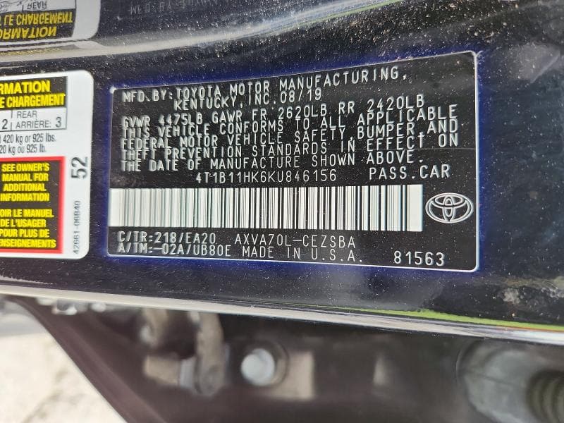 2019 TOYOTA CAMRY SE 12