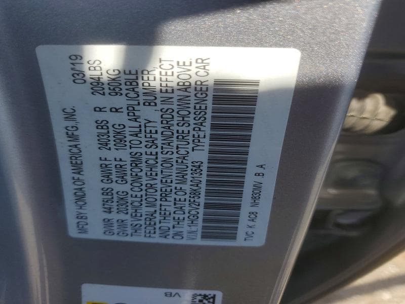 2019 HONDA ACCORD EXL 12