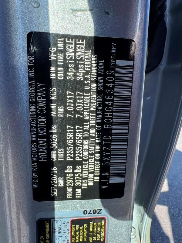 2017 HYUNDAI SANTA FE SPORT 2.4L 12
