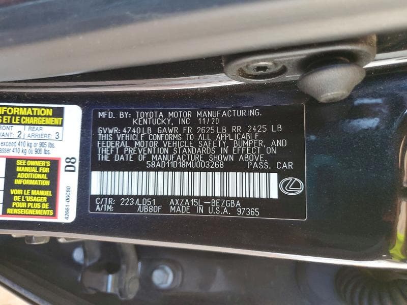 2021 LEXUS ES 250 BASE 13