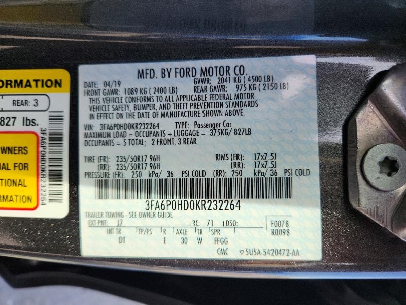 2019 FORD FUSION SE 12