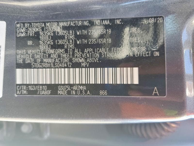 2020 TOYOTA HIGHLANDER XLE 13