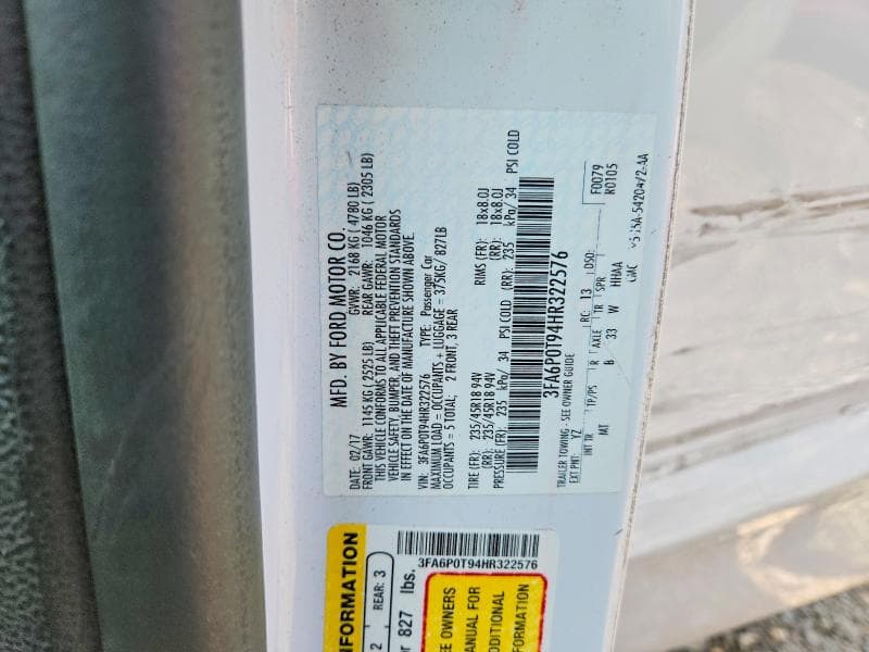 2017 FORD FUSION SE 12
