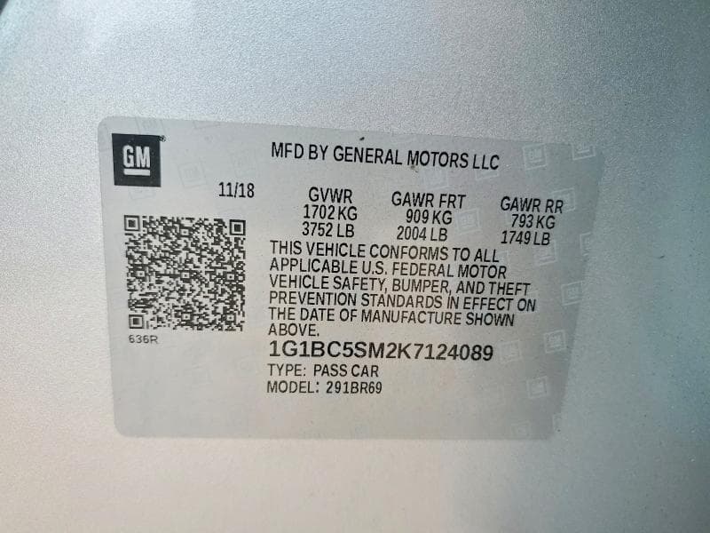 2019 CHEVROLET CRUZE LS 12