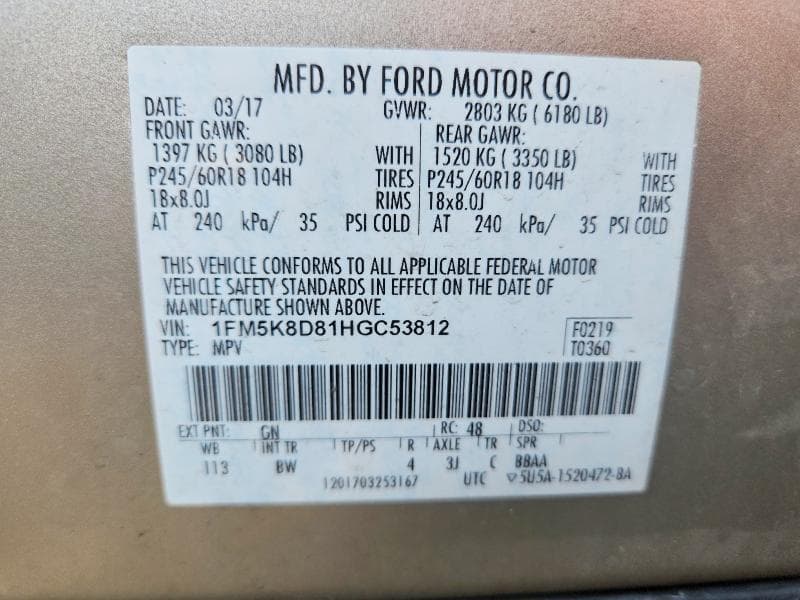 2017 FORD EXPLORER XLT 14