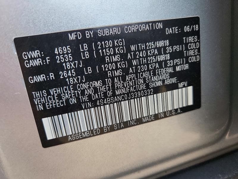 2018 SUBARU OUTBACK 2.5I LIMITED 13