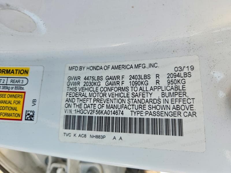 2019 HONDA ACCORD EXL 13