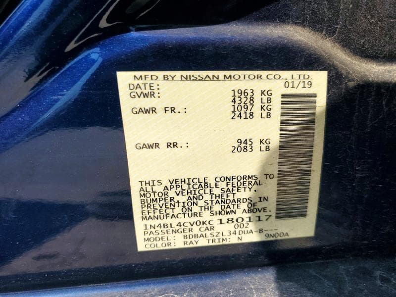 2019 NISSAN ALTIMA SR 12