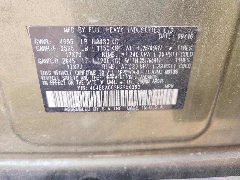 2017 SUBARU OUTBACK 2.5I PREMIUM 13