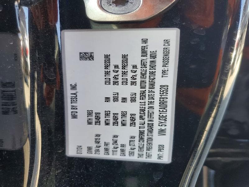2024 TESLA MODEL 3 13