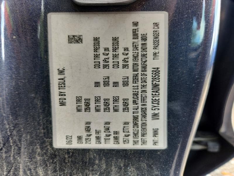 2022 TESLA MODEL 3 12