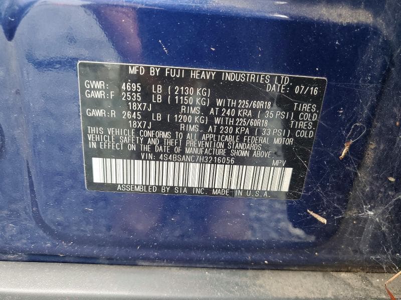 2017 SUBARU OUTBACK 2.5I LIMITED 13