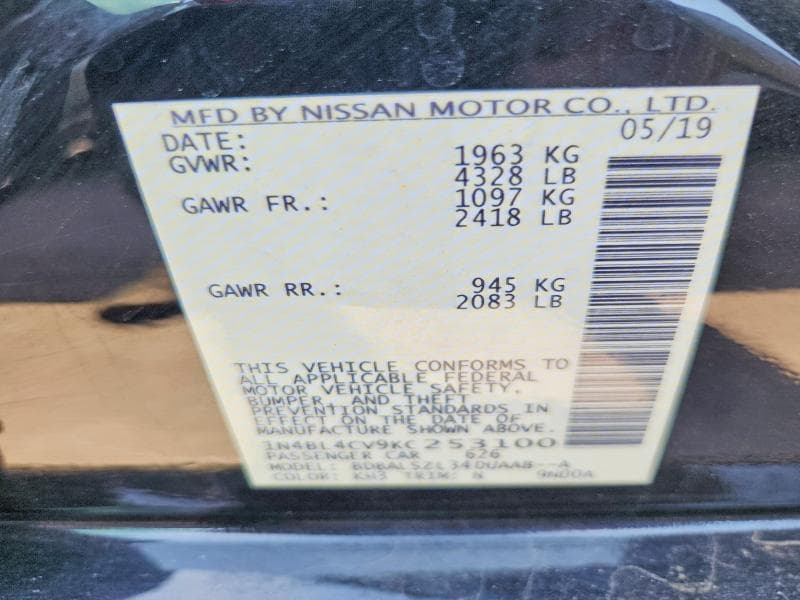 2019 NISSAN ALTIMA SR 13
