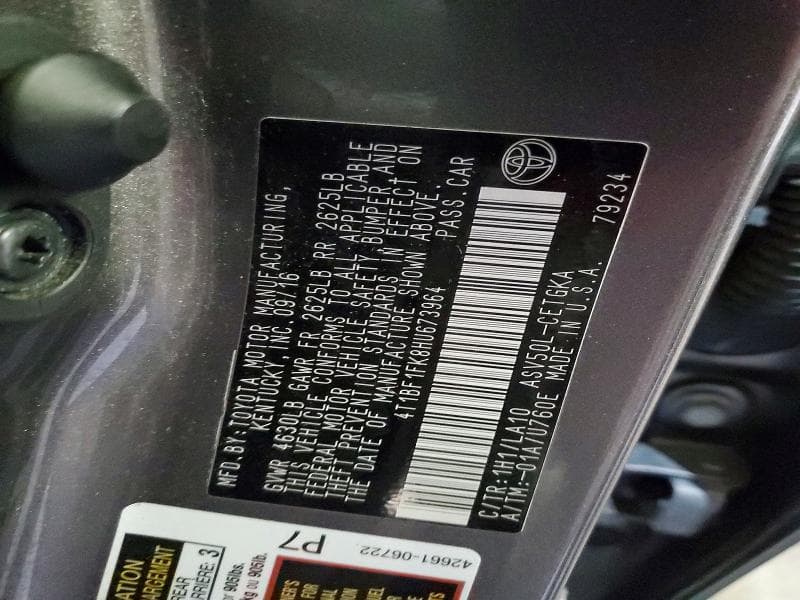 2017 TOYOTA CAMRY XLE 12