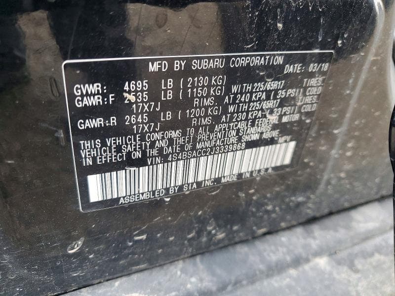 2018 SUBARU OUTBACK 2.5I PREMIUM 13