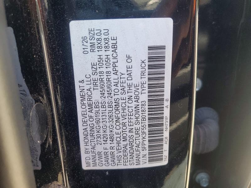 2026 HONDA RIDGELINE RTL 12