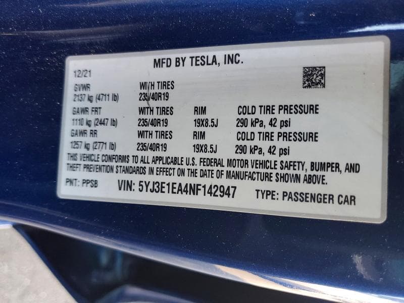 2022 TESLA MODEL 3 12