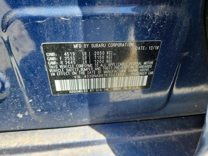 2019 SUBARU LEGACY 2.5I 12