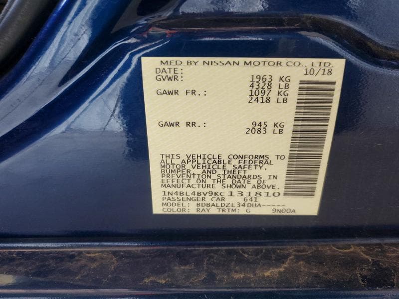 2019 NISSAN ALTIMA S 13