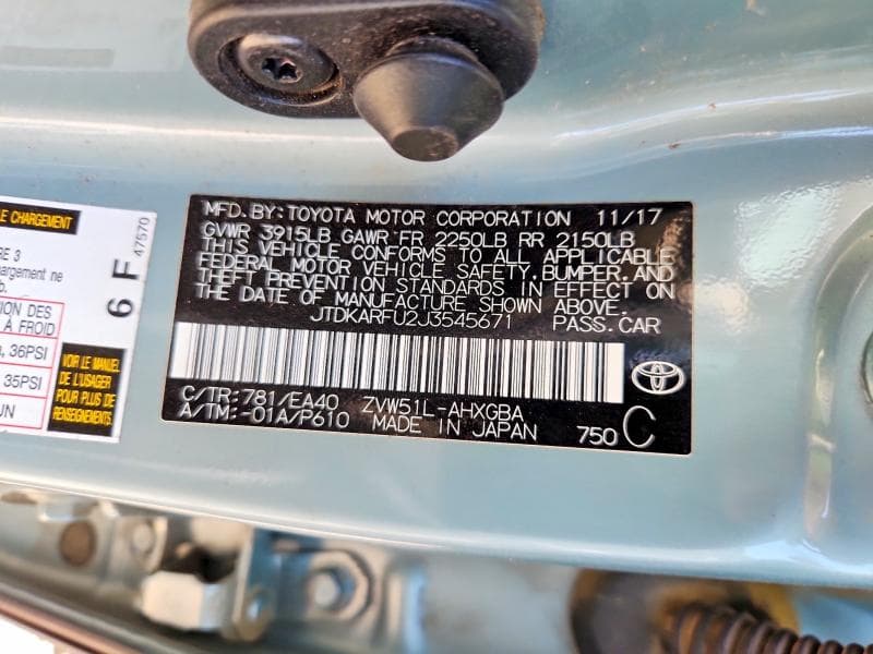 2018 TOYOTA PRIUS FOUR 12
