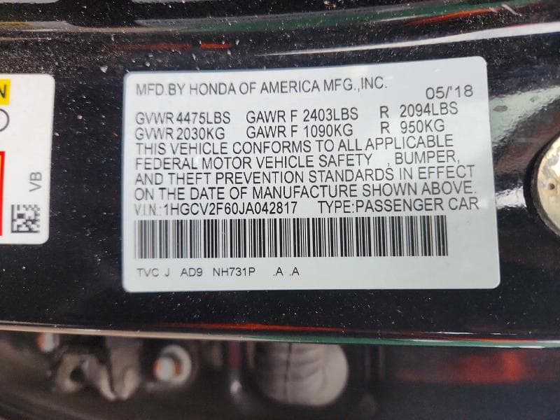 2018 HONDA ACCORD EXL 12