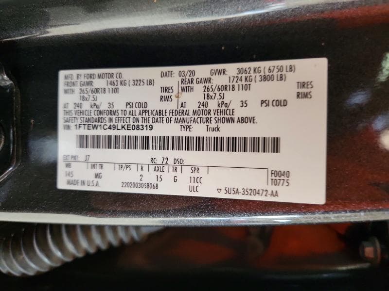2020 FORD F150 SUPERCREW 12