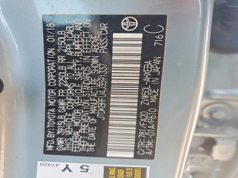 2018 TOYOTA PRIUS TWO 12