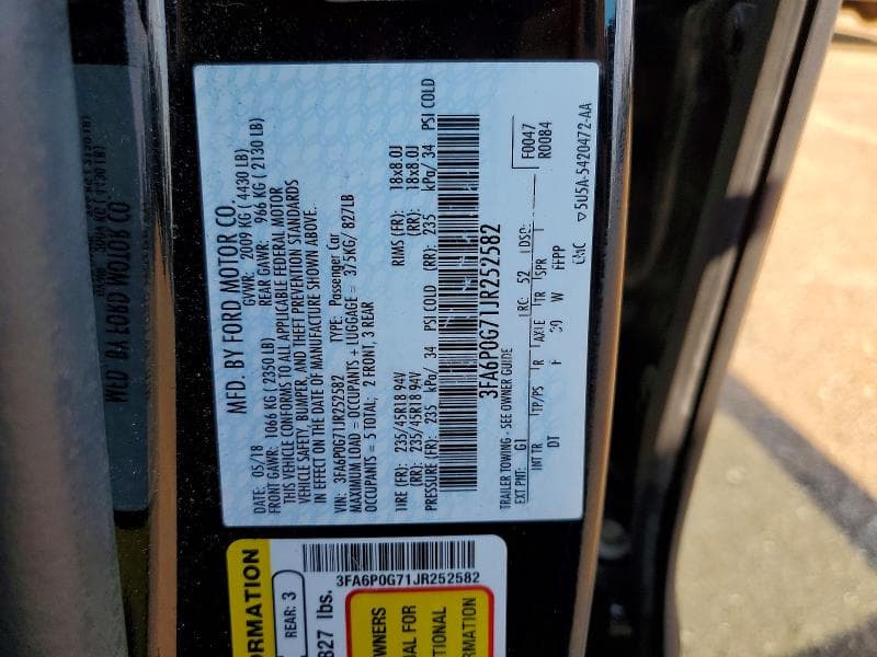 2018 FORD FUSION S 12